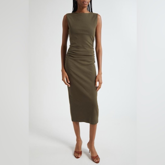 Veronica Beard Charissa Ruched Midi Dress Rich Brown Sleeveless Midi Dress - Picture 5 of 14